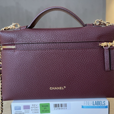 Chanel 26A Slim Vanity Case with Chain Medium- Lunch Box (Maroon Granulated Calfskin)