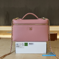 Chanel 26A Slim Vanity Case with Chain Medium- Lunch Box (Pink Granulated Calfskin)