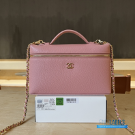 Chanel 26A Slim Vanity Case with Chain Medium- Lunch Box (Pink Granulated Calfskin)