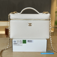 Chanel 26A Slim Vanity Case with Chain Medium- Lunch Box (White Granulated Calfskin)