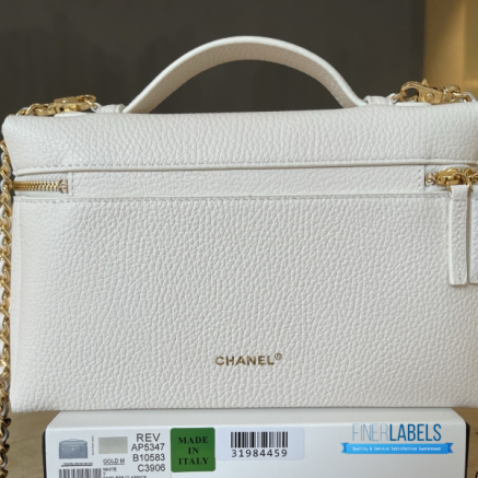 Chanel 26A Slim Vanity Case with Chain Medium- Lunch Box (White Granulated Calfskin)