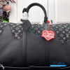 LV x Nigo Keepall Bandoulière 50 (Black Monogram Denim and Taurillon Leather)