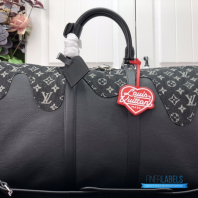 LV x Nigo Keepall Bandoulière 50 (Black Monogram Denim and Taurillon Leather)