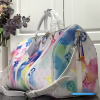 LV Keepall Bandoulière 50 (White Multicolor Watercolor Monogram Coated Canvas)