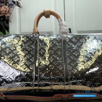 LV Keepall Bandoulière 50 (Silver Monogram Mirror Coated Canvas)