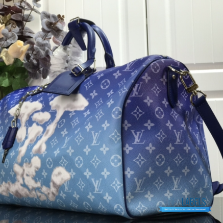 LV Keepall Bandoulière 50 (Blue Monogram Clouds Coated Canvas)