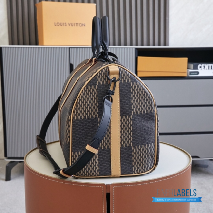 LV x Nigo Keepall Bandoulière 50 (Brown Monogram and Giant Damier Ebene Coated Canvas)