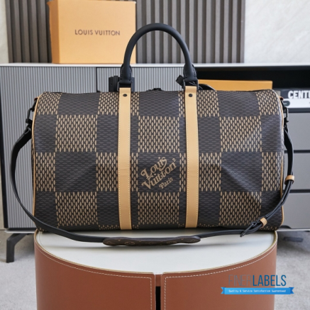 LV x Nigo Keepall Bandoulière 50 (Brown Monogram and Giant Damier Ebene Coated Canvas)