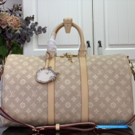 LV Keepall Bandoulière 45 (Beige Meowgram Coated Canvas)