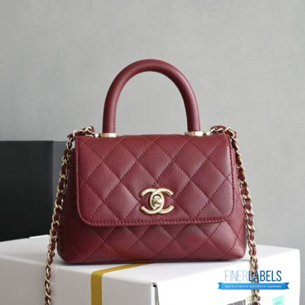 Chanel Mini Coco Handle Flap Bag (Burgundy Quilted Caviar Leather)