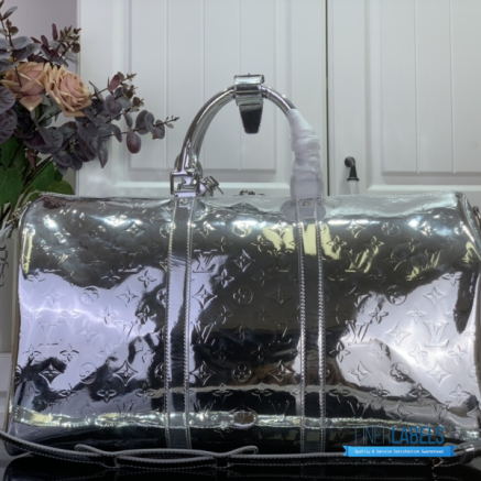 LV Keepall Bandoulière 50 (Silver Monogram Mirror Coated Canvas)