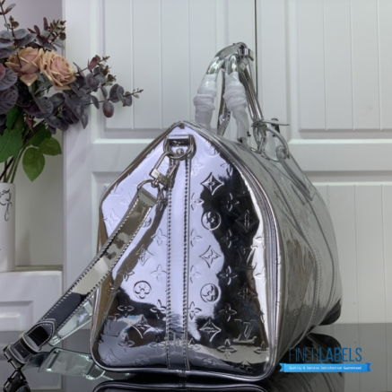 LV Keepall Bandoulière 50 (Silver Monogram Mirror Coated Canvas)