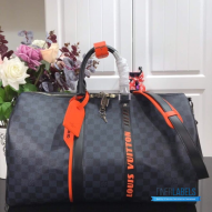 LV Keepall Bandoulière 45 (Damier Cobalt Race Canvas / Blue & Orange)