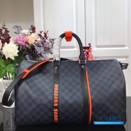 LV Keepall Bandoulière 45 (Damier Cobalt Race Canvas / Blue & Orange)