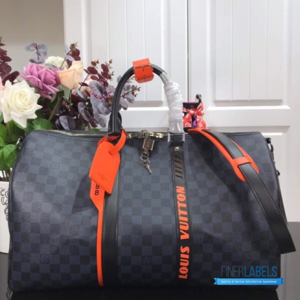 LV Keepall Bandoulière 45 (Damier Cobalt Race Canvas / Blue & Orange)