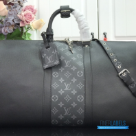 LV Keepall Bandoulière 50 (Black Taiga Leather & Monogram Eclipse Coated Canvas)