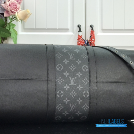 LV Keepall Bandoulière 50 (Black Taiga Leather & Monogram Eclipse Coated Canvas)