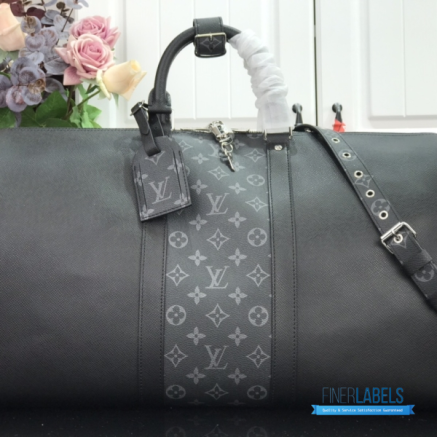 LV Keepall Bandoulière 50 (Black Taiga Leather & Monogram Eclipse Coated Canvas)