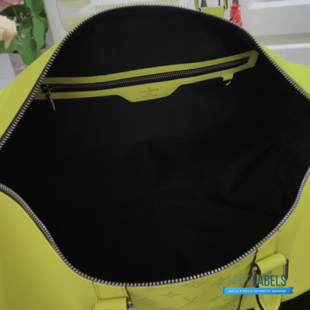 LV Keepall Bandoulière 50 (Neon Yellow Taigarama Leather and Monogram Canvas)