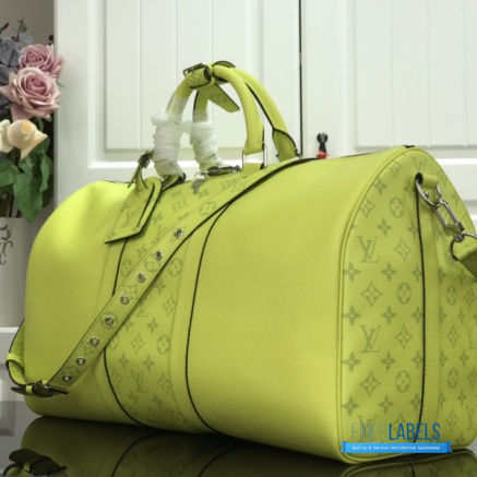 LV Keepall Bandoulière 50 (Neon Yellow Taigarama Leather and Monogram Canvas)