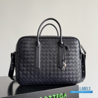 BV Briefcase One Size (Black Intrecciato Calfskin Leather)