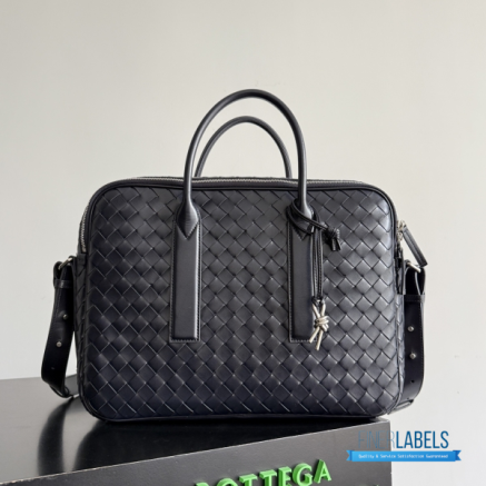 BV Briefcase One Size (Black Intrecciato Calfskin Leather)