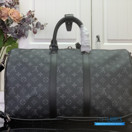 LV Keepall Bandoulière 45 (Black/Grey Monogram Eclipse Coated Canvas)