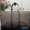 LV Keepall Bandoulière 45 (Brown Monogram Macassar Canvas & Black Leather)