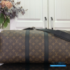 LV Keepall Bandoulière 45 (Brown Monogram Macassar Canvas & Black Leather)