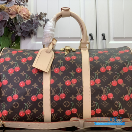 LV x Takashi Murakami Cherry Keepall Bandoulière 45 (Brown Monogram Canvas / Vachetta Leather)