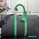 Louis Vuitton Keepall Bandoulière 50 (Monogram Eclipse Canvas & Bright Green Leather)
