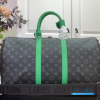 Louis Vuitton Keepall Bandoulière 50 (Monogram Eclipse Canvas & Bright Green Leather)