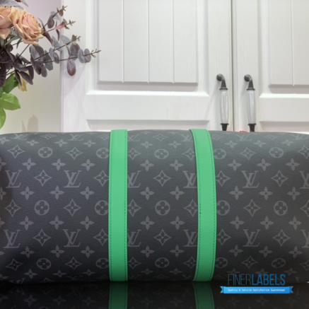 Louis Vuitton Keepall Bandoulière 50 (Monogram Eclipse Canvas & Bright Green Leather)