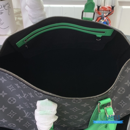 Louis Vuitton Keepall Bandoulière 50 (Monogram Eclipse Canvas & Bright Green Leather)