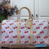 LV x Takashi Murakami Keepall Bandoulière 45 (White Monogram Cerises Coated Canvas)