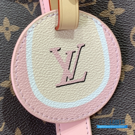 LV Keepall Bandoulière 45 (Brown Monogram Canvas with Pink Leather Trim)