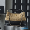 Chanel Small Shopping Bag (Beige & Black Suede Calfskin & Shiny Lambskin)