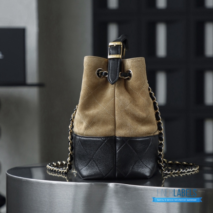 Chanel Small Shopping Bag (Beige & Black Suede Calfskin & Shiny Lambskin)