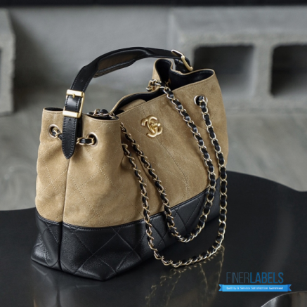 Chanel Small Shopping Bag (Beige & Black Suede Calfskin & Shiny Lambskin)