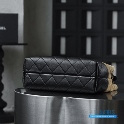 Chanel Small Shopping Bag (Beige & Black Suede Calfskin & Shiny Lambskin)