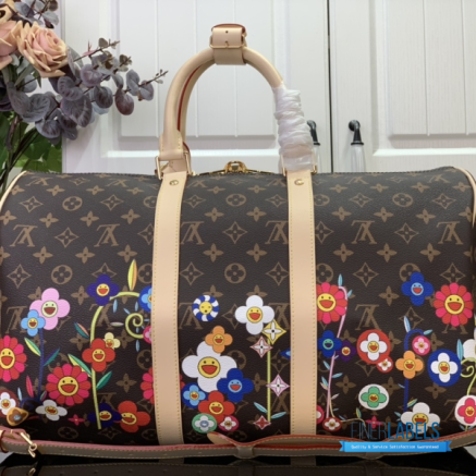 LV x Takashi Murakami Keepall Bandoulière 45 (Brown Multicolor Monogram Coated Canvas)
