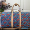 LV x Takashi Murakami Keepall Bandoulière 45 (Blue Monogram Cherry Denim)