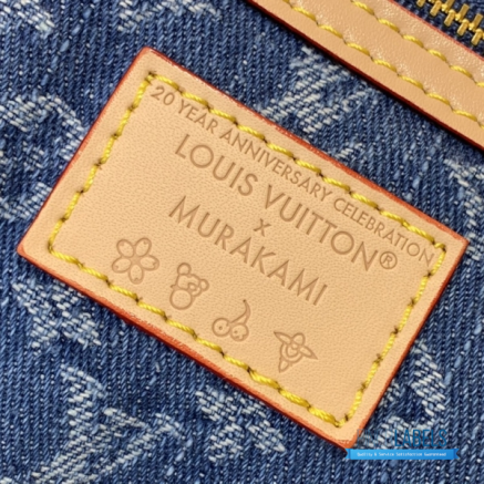 LV x Takashi Murakami Keepall Bandoulière 45 (Blue Monogram Cherry Denim)