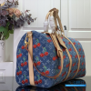 LV x Takashi Murakami Keepall Bandoulière 45 (Blue Monogram Cherry Denim)