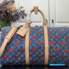 LV x Takashi Murakami Keepall Bandoulière 45 (Blue Monogram Cherry Denim)