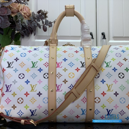 LV x Takashi Murakami Keepall Bandoulière 45 (White Multicolor Monogram Coated Canvas)