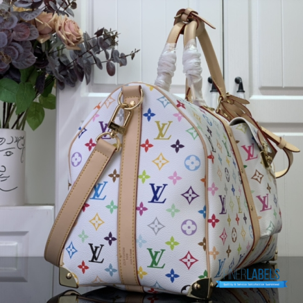 LV x Takashi Murakami Keepall Bandoulière 45 (White Multicolor Monogram Coated Canvas)