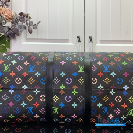 LV x Takashi Murakami Keepall Bandoulière 50 (Black Multicolored Monogram Coated Canvas)