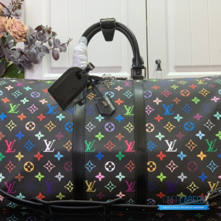 LV x Takashi Murakami Keepall Bandoulière 50 (Black Multicolored Monogram Coated Canvas)