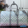 LV Keepall Bandoulière 50 (Multicolor Iridescent Monogram Canvas with Gray Leather)